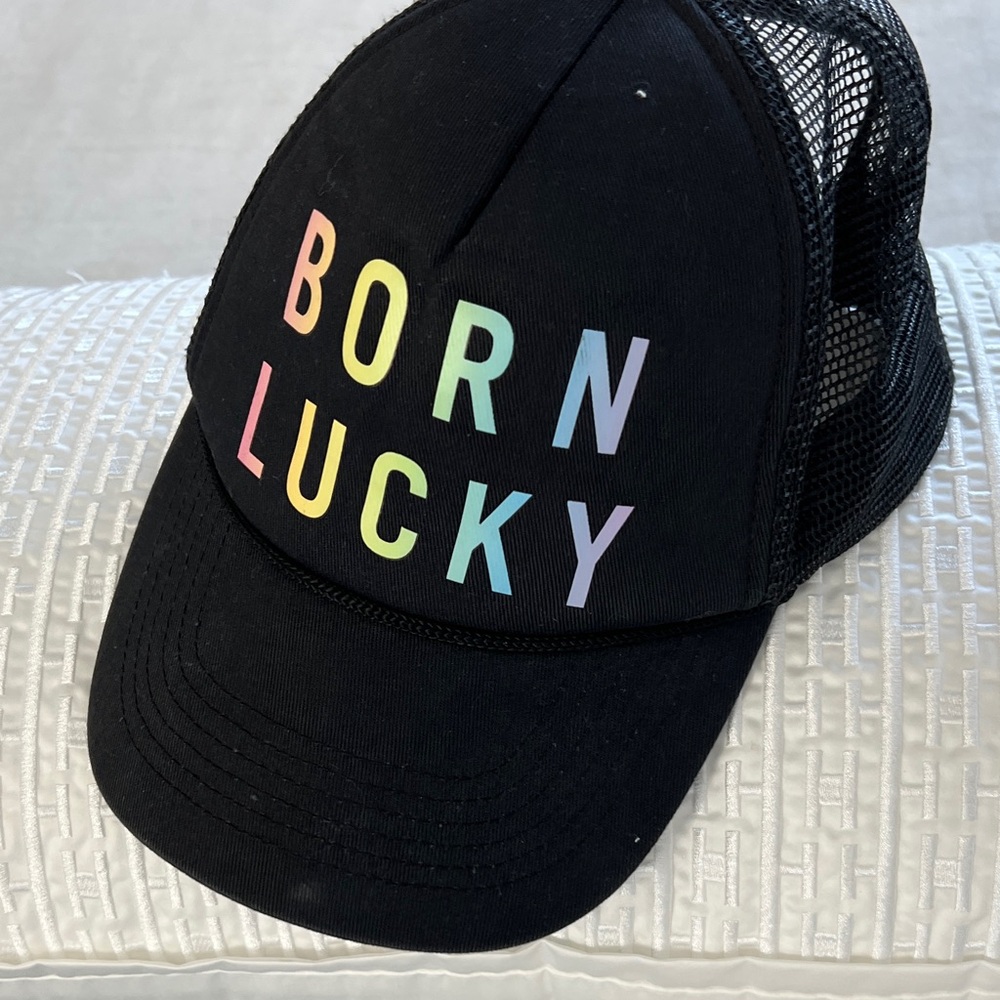 Lucky Brand Black Cap with Multicolor 'Born Lucky' Print